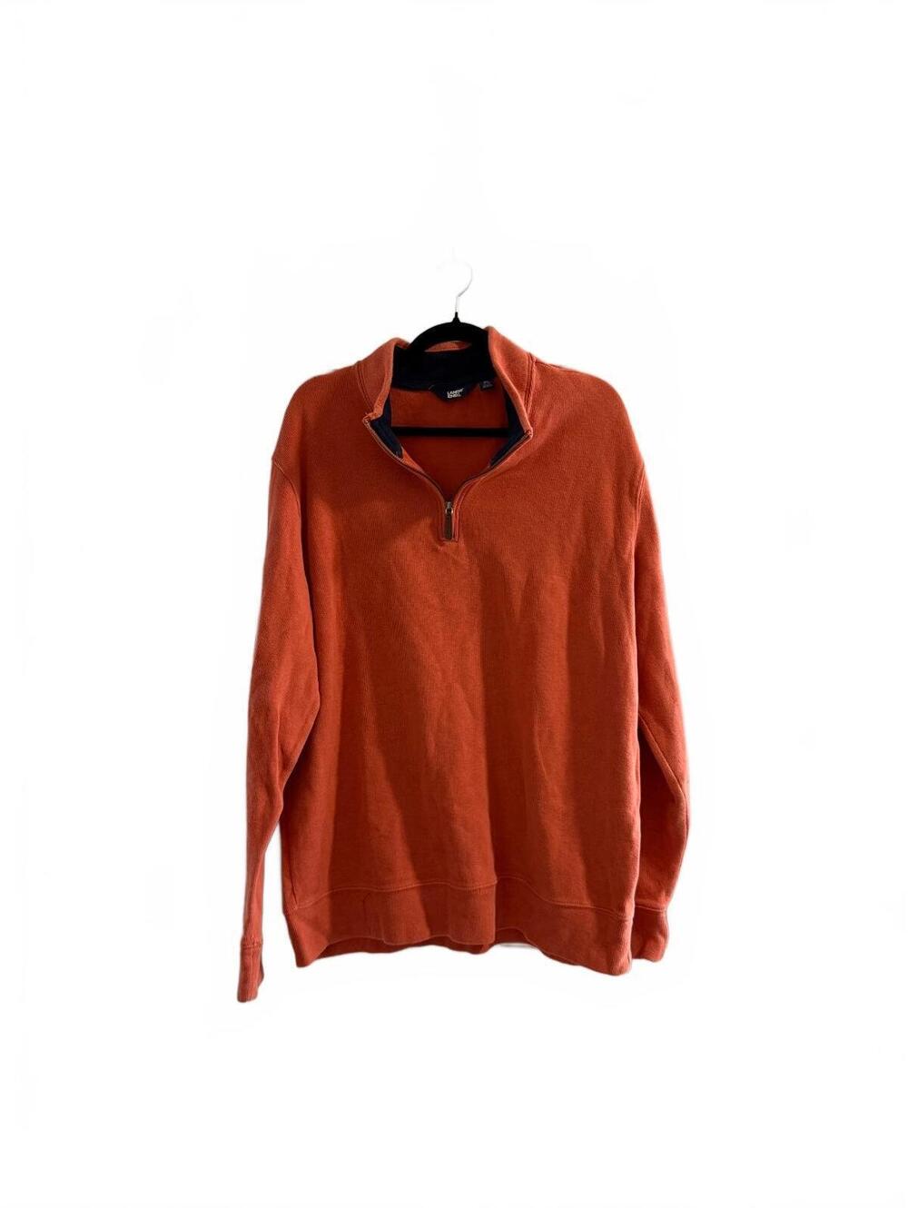 Lands’ End Men’s XL Orange Quarter Zip Pullover Sweatshirt Cotton Casual